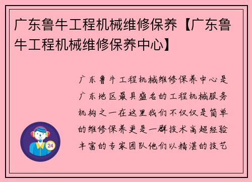 广东鲁牛工程机械维修保养【广东鲁牛工程机械维修保养中心】